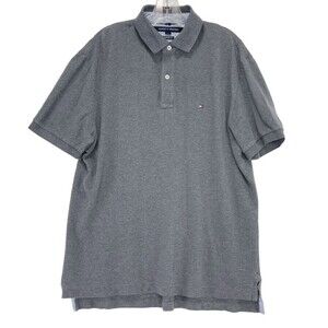 Tommy Hilfiger Men Large Polo Shirt Classic Fit Short Sleeve Gray